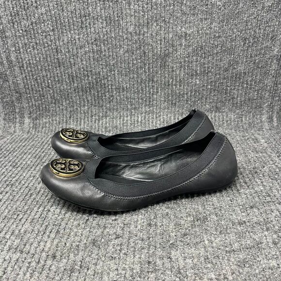 Tory Burch‎ Caroline Ballet Flats Black Leather Gold Women’s Size 8 M - Picture 3 of 7